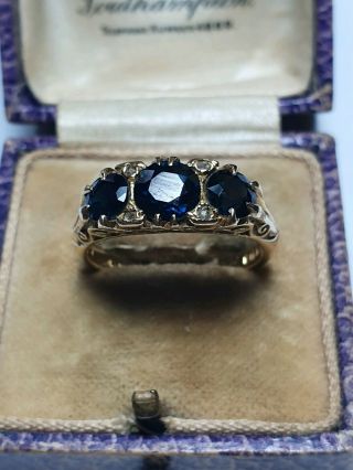 Antique Sapphire And Diamond Ring In Hallmarked 18ct Yellow Gold.  Fabulous.