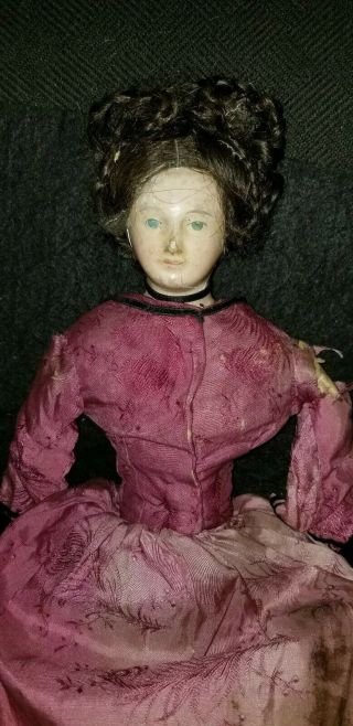 Antique Paper Papier - Mache Doll W/ Clothes And Hair 18 "