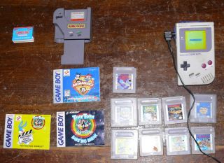 Vintage Nintendo Game Boy Gray Handheld System,  9 Games,  Adapter,  & Game Genie