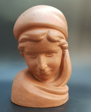 19th Century French Terracotta Bust Of Young Lady Signed