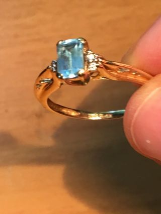 Antique 10k Yellow Gold Ring With London Blue Topaz And Diamonds Size 7