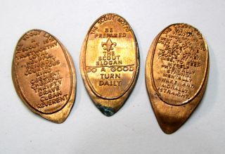 Set Of 3 Vintage Coins Boy Scout Oath Law & Motto Elongated On Penny 1960 