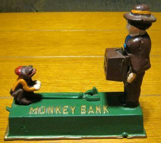 Vintage Monkey Mechanical Cast Iron Bank
