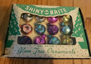 Vtg Miniature Shiny Brite Christmas Tree Ornaments Set Of 12 Double Indents (a)