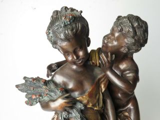Vintage August Moreau Bronze Sculpture Statue THE SECRET Boy and Maiden Girl 3