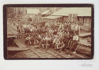 1900s Antique Occupational Cabinet Card Sepia Photo Of Loggers Stumptown Camp Wa