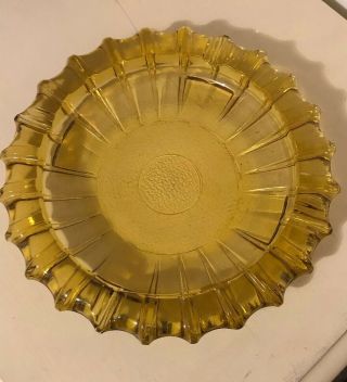 Vintage Blenko Large 10 " Amber Yellow Glass Ashtray Mid Century Starburst Mcm