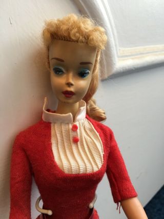 Vintage 3 Blonde Ponytail Barbie Student Teacher Dress And Accessories,