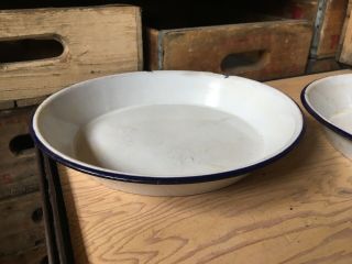 Vintage White & Blue Enamelware Pie Plate Pan 10 Inch Enamel Ware Pans Plates 2