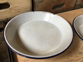 Vintage White & Blue Enamelware Pie Plate Pan 10 Inch Enamel Ware Pans Plates 3