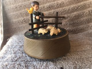 Vintage Anri Thorens Music Box Boy With Pigs Plays Talk To The Animals