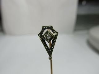 Vintage 14k Solid Gold Stick Pin With European Cut Natural Diamond.
