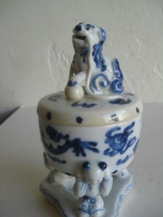 Fine Old Antique Chinese Porcelain Blue and White Incense Burner Censer Signed 2