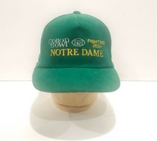 Vintage Notre Dame Ncaa Football Snapback Corduroy Hat Cotton Bowl 1987 Dad Hat