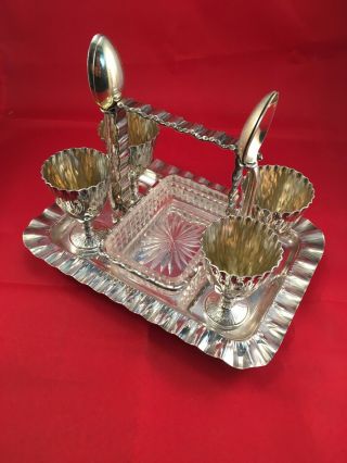 Antique Silver Plated Egg Cup Cruet Set With Guilding Victorian Hurkin & Heath