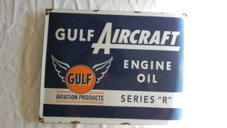Vintage Gulf Aircraft Engine Oil Series " R " Motor Oil Porcelain Sign