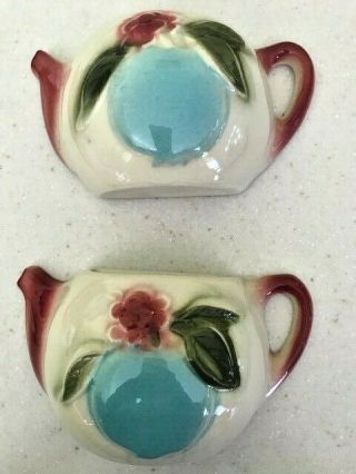 2 Vintage Matching Teapot Shaped Wall Planter Pockets With Apple Design