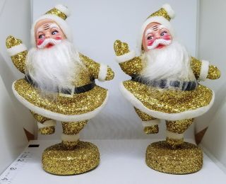 Vintage Gold Mica Glitter Dancing Christmas Blowmold Santa Claus 6 1/4 "