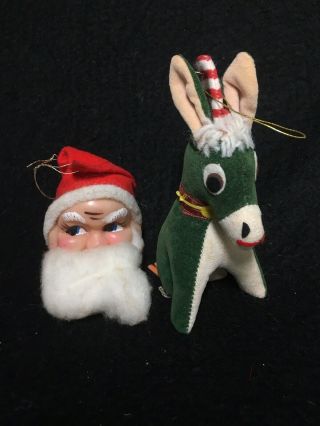 Vtg Rubber Santa Claus Face Head Dominick The Donkey Christmas Ornaments Japan