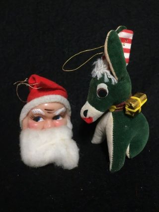 VTG Rubber Santa Claus Face Head Dominick The Donkey Christmas Ornaments Japan 2