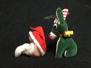 VTG Rubber Santa Claus Face Head Dominick The Donkey Christmas Ornaments Japan 3
