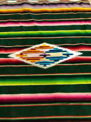 Mexican Table Runner 18 1/4 X 37 Handwoven Rainbow Serape Vintage