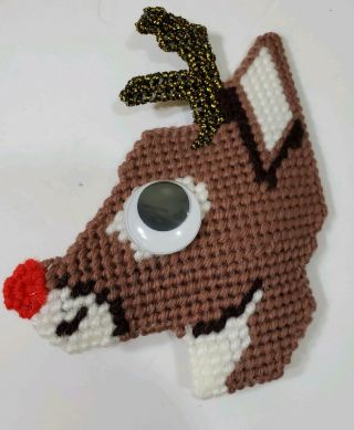 Vtg Christmas Rudolph The Red Nose Reindeer Needlepoint Canvas Complete Craft