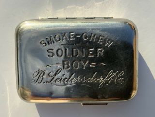 Vintage Metal Hinged Pocket Box For Smoke - Chew Soldier Boy,  B Leidersdorf & Co
