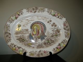 Large Vintage Thanksgiving Turkey Platter Oval 18 " X 13 - 1/2 " Japan