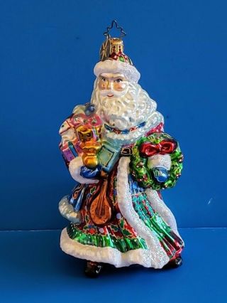 Vintage Christopher Radko Santa Gifts & Wreath Blown Glass Christmas Ornament 6