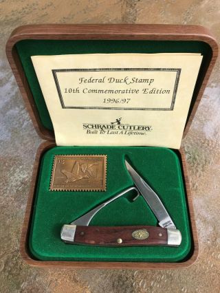 Schrade Usa Vintage 1996/97 Federal Duck Stamp 10th Edition Knife In Wood Box