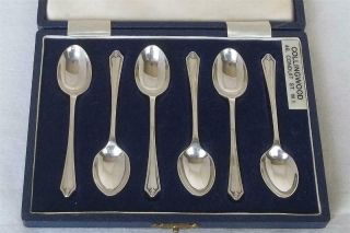 Lovely Case Set Of Six Solid Silver Demi - Tasse Coffee Spoons Sheffield 1960.