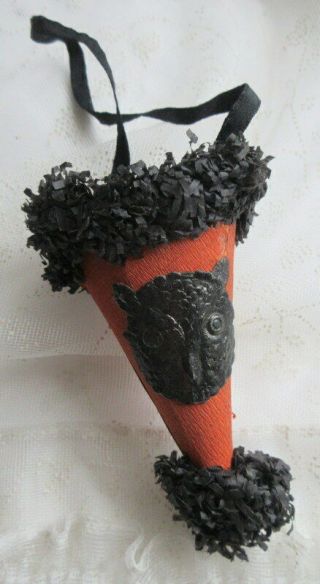 Old Vintage Owl Motif Halloween Candy Cone Container Ornament