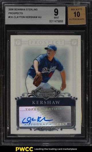 2006 Bowman Sterling Prospects Clayton Kershaw Rookie Rc Auto Bgs 9 (pwcc)