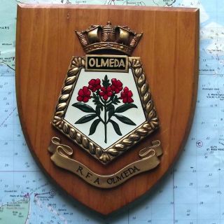 Vintage Rfa Olmeda Hms Painted Royal Navy Ship Badge Crest Shield Plaque C