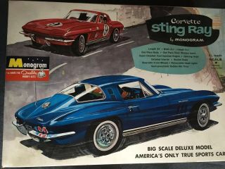 Vintage 1965 Monogram 1/8 Scale Corvette Sting Ray Kit,  Partially Assembled.