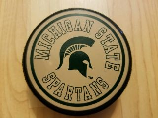 Michigan State University Msu College Hockey Puck Official Cooper Reverse Side