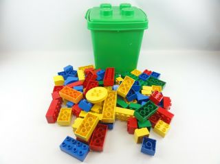 Duplo Vintage 1987 Green Bucket 75 Blocks Red Green Blue Yellow Orange Legos