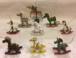 9 Vintage Smaller Wooden Rocking Horse Christmas Tree Hanging Ornaments Cute