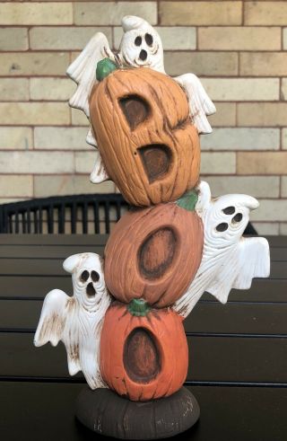 Vintage Ceramic Halloween Boo Statue Ghosts Pumpkin Hand Painted Decor