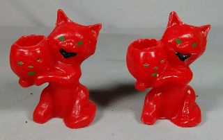 Old Vintage Gurley Halloween Wax Cat & Jack O Lantern Candy Favor Holders Red