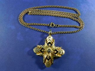 Vintage Necklace Maltese Cross Pendant Gold Tone Chain