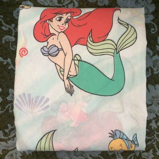 Vtg 90s Disney The Little Mermaid Twin Fitted Sheet Ariel Flounder Cutter Fabric