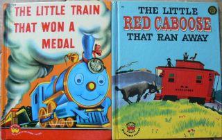 2 Vintage Wonder Books Little Train That Won A Medal,  Little Red Caboose That