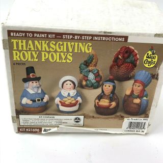Vtg Wee Crafts Roly Poly Thanksgiving Ready To Paint 6 Pc Pilgrim Natives Turkey