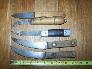 5 Antique / Vintage Skinning Knifes Hand Made Wood Handle