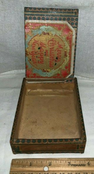Antique Merry Christmas Happy Year Wood Cigar Box Vintage Tobacco Ohio Gift