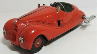 Vintage Schuco Examico 4001 Red Tin Wind - Up Car Model Bmw 328 Us Zoned Germany