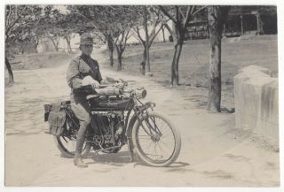 1918 Wwi Era Military Soldier On Indian Motorcycle - Vintage Real Photo Postcard