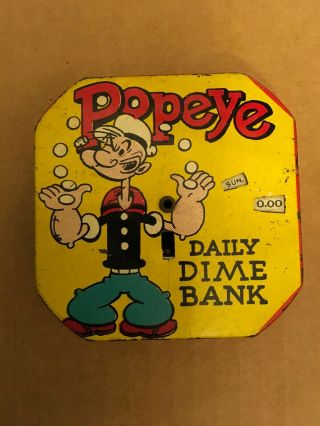 Vintage 1956 Popeye Daily Dime Bank Tin Litho From 1956